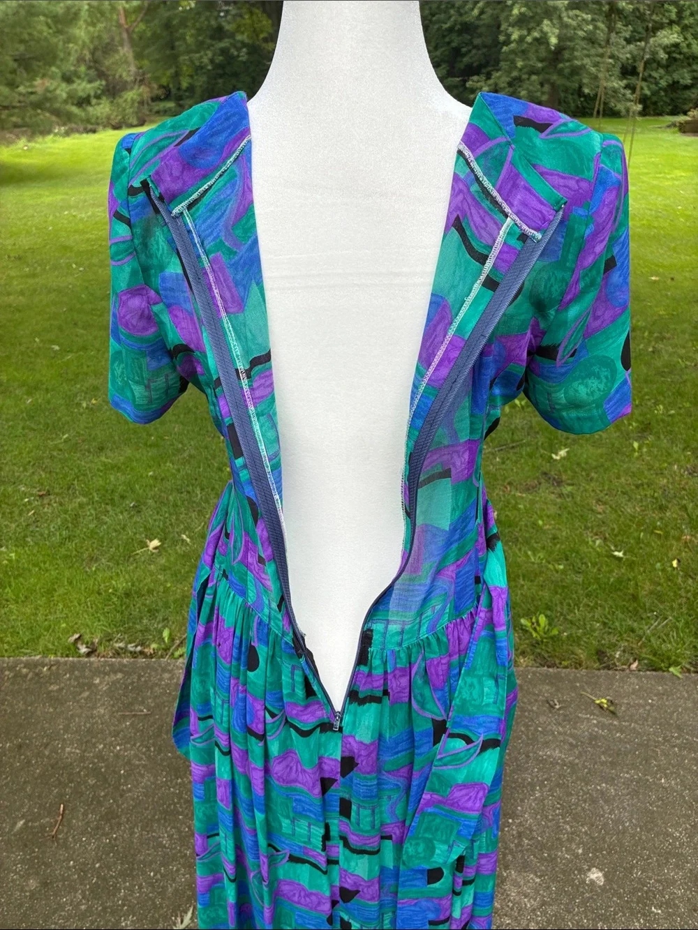 Vintage Teal & Purple Short Sleeve Dress